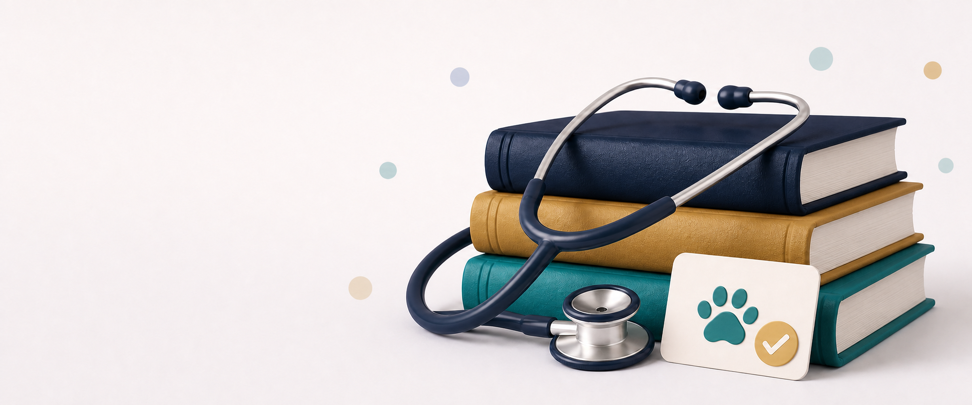 Veterinary study books and stethoscope