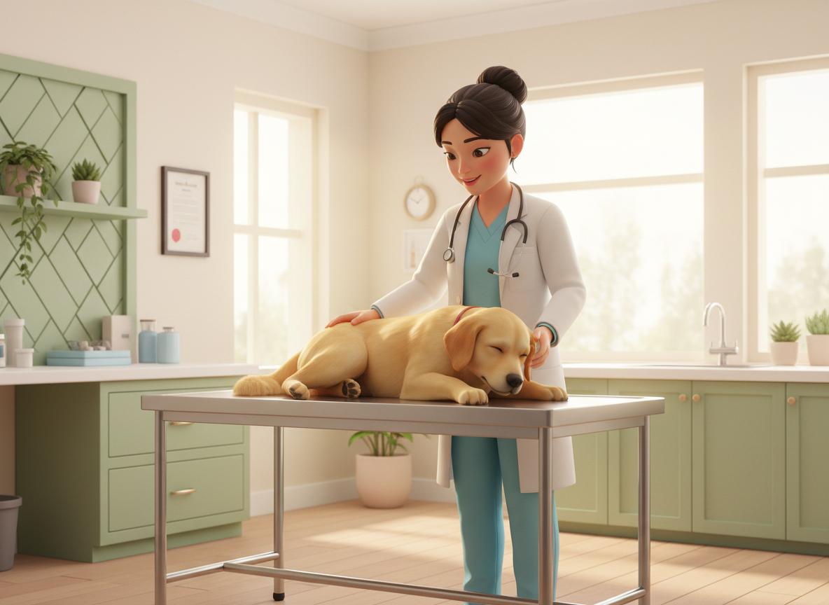 Veterinarian examining a patient in a bright modern clinic